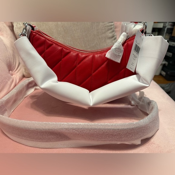 Coach NWT Red Quilted Mira Crescent Shoulder Bag with Heart Chain ❤️ - Picture 8 of 16